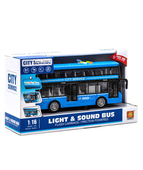 Autobus cu inertie "Double-Decker" albastru (lumini,sunete)